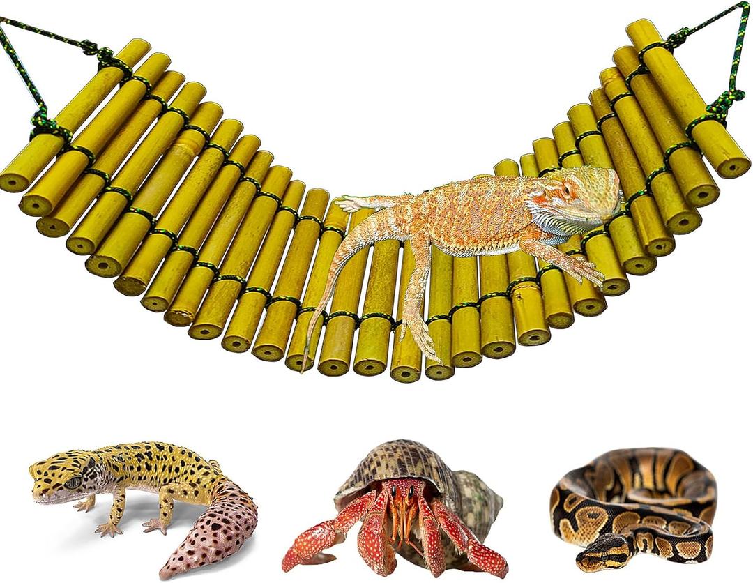 Bearded Dragon Tank Accessories, Reptile Climbing Hammock Bridge, Lizard Lounger Bamboo Ladder, Reptile Tank Accessories for Habitat, 18 x6 in