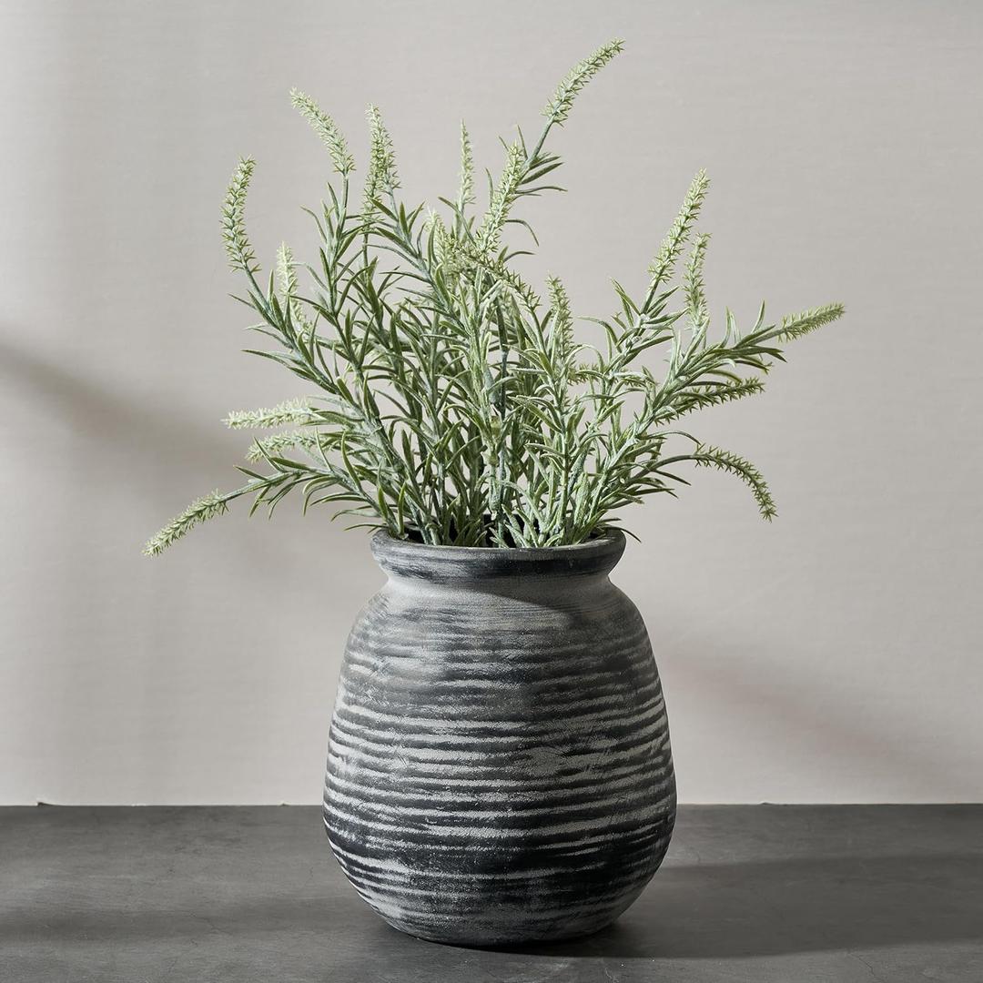 SIDUCAL Ceramic Rustic Farmhouse Flower Vase, Pottery Decorative Flower Vase for Home Decor, Table, Living Room Decoration, Shelf Decor, Mantel, 7.3 Inch, Black