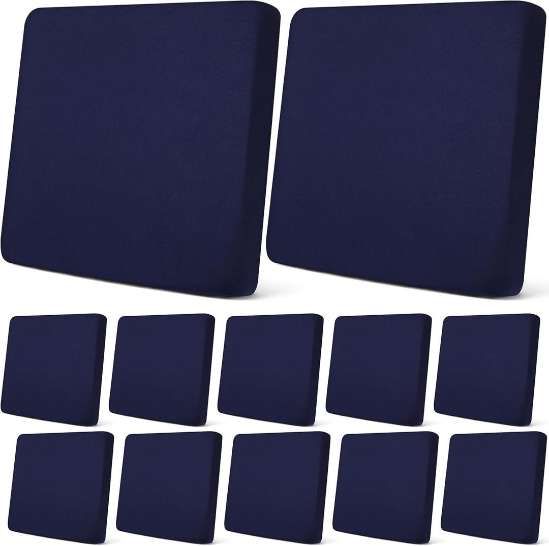 Newwiee 12 Pcs Patio Outdoor Cushion Covers Replacement Waterproof Stretch Sofa Couch Cushion Covers Washable Individual Couch Slipcovers Set Furniture Protector for Pets(20-27 Inch,Navy)