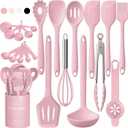 Umite Chef 22-Piece Silicone Cooking Utensils Set, Heat Resistant & Dishwasher Safe Kitchen Tools, Non-Scratch Spatula Set for Nonstick Cookware (Pink)