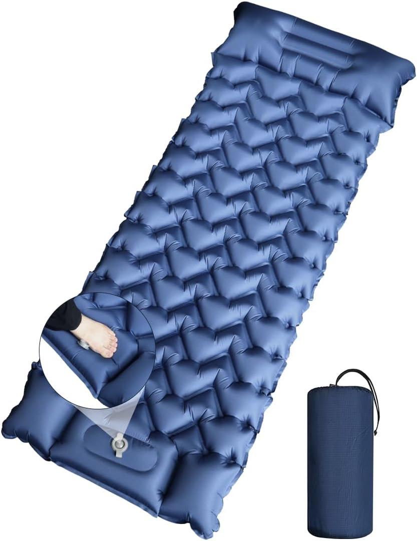 YOUXIU Camping Sleeping Pad, Extra Thickness 3'' Ultralight Inflatable Sleeping Mat with Built-in Foot Pump, Durable Compact Waterproof Camping Air Mattress for Tent, Backpacking, Hiking, Tent(Navy)