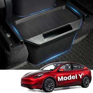 Model Y Trash Can Rear Center Console Organizer Compatible for Tesla Model Y 2020-2025, 2nd Row Seat Rear Bin TPE Backseat Storage Box Middle Air Outlet Garbage Can with Anti-Slip Lid Cover