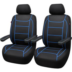 Flying Banner car seat Covers Quality Carbon Fiber Air Mesh Fabric Sport Low High Back Bucket Back Pocket Arm Rest (2 Fronts - Low Bucket - Neoprene, Blue Thread)