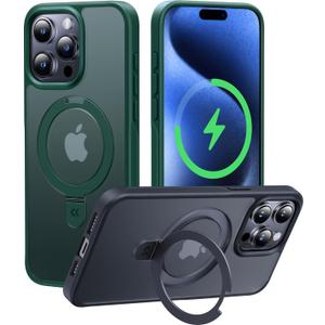 CASEKOO Designed for iPhone 15 Pro Max Case with Magnetic Invisible Stand [Military Drop Protection] [Compatible with MagSafe] Shockproof Slim Translucent Matte Promax Case 6.7 Inch, Green
