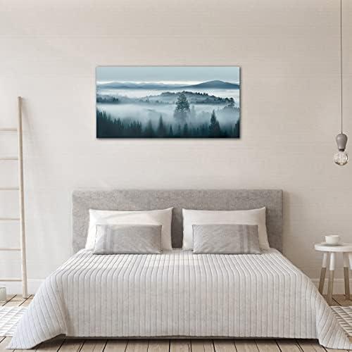 Nature Canvas Wall Art Green Mountain Forest Pictures for Wall Decor Lake Water Canvas Painting Panoramic Landscape Scene Prints Artwork Living Room Bedroom Decoration Framed Ready to Hang 24 x 48in