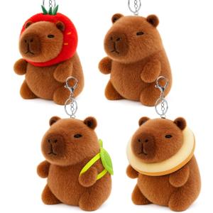 4 Pack Capybara Plush Keychain, Valentines Keychains for Class, Capybara Stuffed Animal Toys, Cute Capibaras Peluches Keychain for Bag Charms, Birthday Valentines Party Favors Gifts for Girls Boys