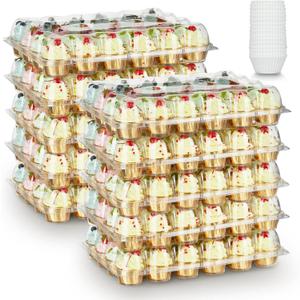 (24 Pack x 10 Sets) Stackable Cupcake Carrier Holders with 240 Pack Cupcake Liners, Plastic Cupcake Boxes Holders for 24 Cupcakes, High Tall Dome Lid Cupcake Containers, Clear Cupcake Trays