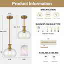 Puncoll 2PK Modern Brushed Gold Pendant Lights Kitchen Island