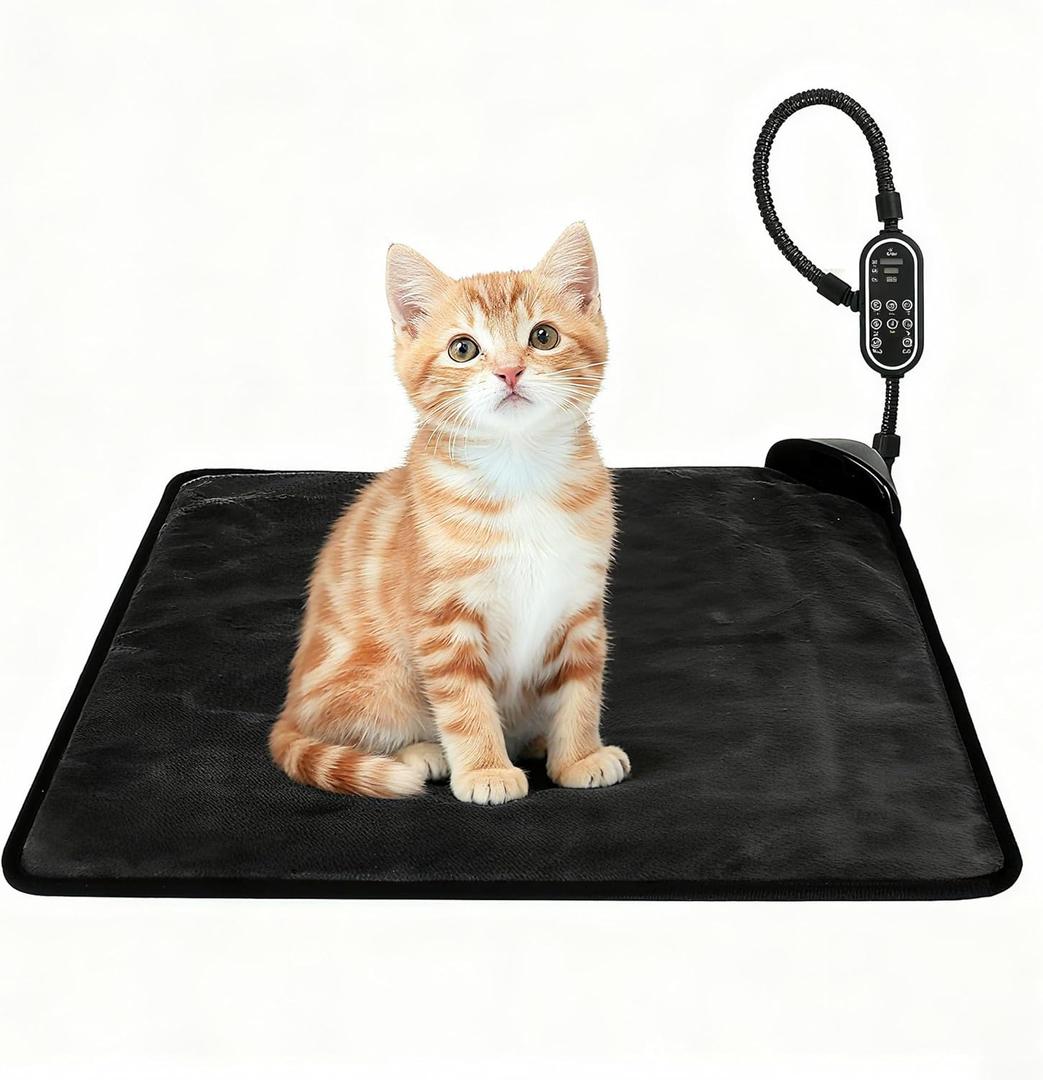 Pet Heating Pad for Cats & Dogs,Safe Electric Cat Warming Pad with Chew Resistant Cord,Automatic Induction Heated Cat Bed,Adjustable Temperature & Time(17.7" x 17.7") (dark grey)
