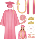 Silicherry 5 Sets Matte Graduation Gown Cap Set with 2025 Tassel Stole Certificate Graduation Gifts Bracelet(24,Pink)
