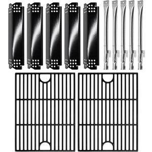 Hiorucet Grill Replacement Parts for Nexgrill 720-0888N 720-0830H 720-0888 720-0888A Gas Grill, Cast Iron Grill Grates, Porcelain Steel Heat Plates, Burners for Nexgrill Replacement Parts 5 Burner