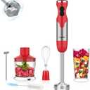 Keylitos 600ml Red Hand Blender with 5-in-1 Attachments, Turbo Boost and Adjustable Speed Control