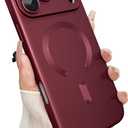 Magnetic for iPhone 17 Pro Max Case, with Camera Lens Protector, Compatible with Magnetic, Slim Shockproof Bumper Soft Silicone Metallic Luster Phone Case for iPhone 17 Pro Max, Wine Red