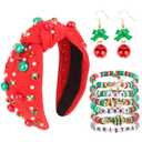 Semato 9 Pcs Christmas Accessories with Red Christmas Headbands & Earrings and Bracelets for Women New Year Xmas Gifts