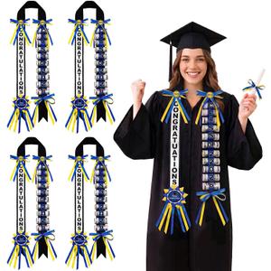 4 Pcs Graduation Money Lei Class of 2026 Double Ribbon Braided Lei Gift Graduation Cash Gifts Pull Ideas for Senior High School College Party