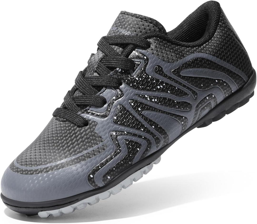 DREAM PAIRS Boys Girls Indoor Turf Soccer Cleats Lace Up Athletic Youth Futsal Football Shoes for Little/ Big Kid, Size 13 Little Kid, Black/ Dark Grey/ White, SDSO2413K