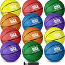 Libima 12 Pcs Rubber Basketball Official Size Bulk Streetball Multicolor Basket Ball with Pump Plain Basketball for Adult Youth Kid Indoor Outdoor Training Game Gift Back to School