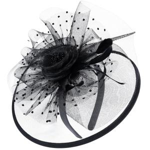 Needzo Black Fascinator Hat for Women, Derby and Tea Party Headband, Hair Accessory, One Size (Black)