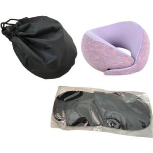Kids Neck Pillow, Kids Travel Pillow with Eye Mask, Foldable Memory Cotton Neck Pillow for Travel, Driving, Flying (Smoke Purple)