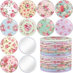 Briwooody 20 Pcs Rose Vintage Compact Mirrors Bulk for Women 2.76 in Round Floral Pocket Makeup Mirror Gifts for Tea Party Birthday Bridal Baby Shower Wedding Party Supplies Decor