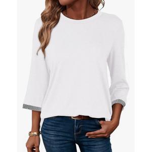 Dokotoo Women's Shirts Lightweight 2026 Summer Fashion 3/4 Length Sleeve T Shirts Casual Crew Neck Basic Blouses Size S