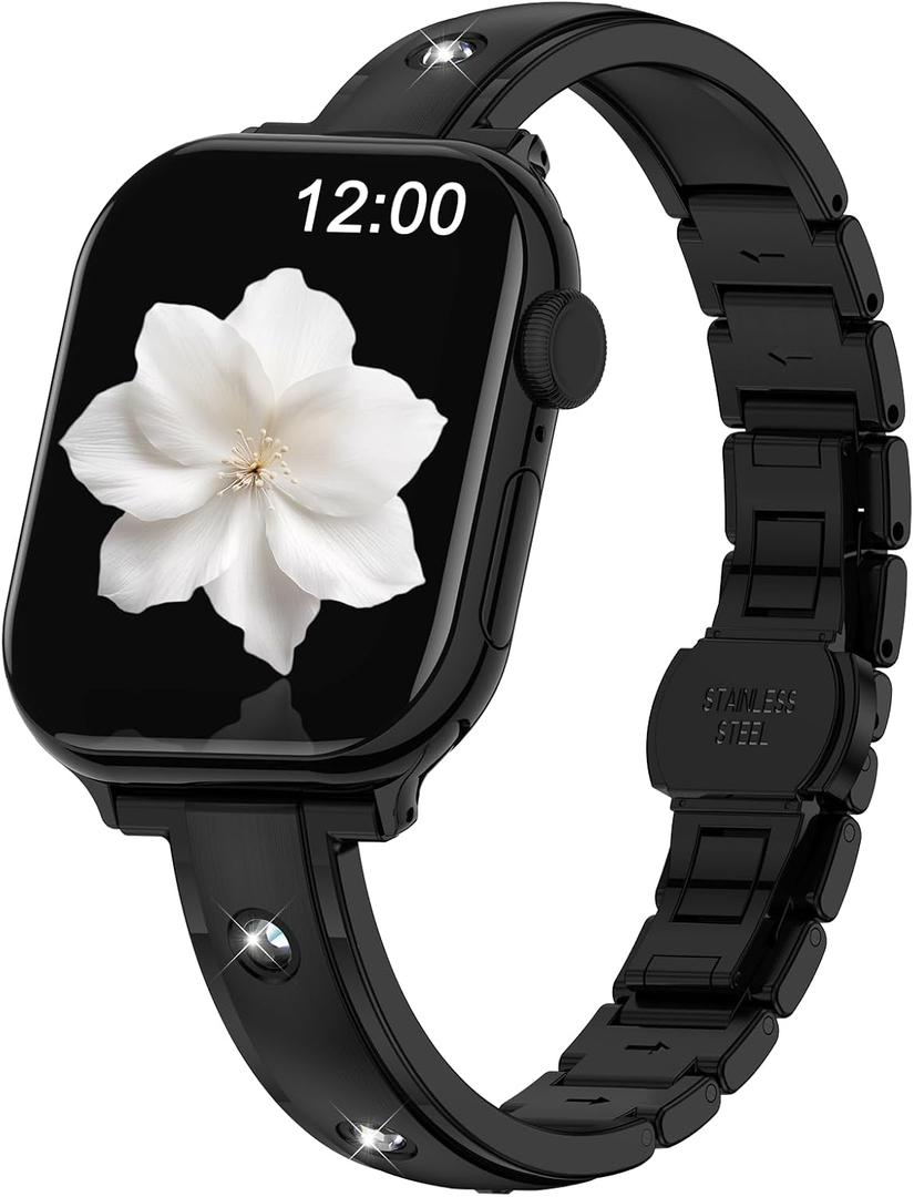 BAITEYOU Narrow Metal Band Compatible with Apple Watch Bands 38mm 40mm 41mm 42mm 44mm 45mm 46mm 49mm (Series 11 10 9 8 7 6 5 4 3 2 1 SE Ultra), Dressy Thin Stainless Steel iWatch Bands for Women