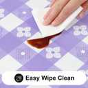 Rectangle Vinyl Table Cloth, Waterproof Elastic Fitted Tablecloth with Flannel Backing, Plastic Table Cover for Picnic, Camping, Outdoor (White & Lavender, 30"x72")