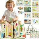 Toddler Busy Board - Montessori Busy Book Travel Toys Sensory Board Educational Activity Book for Learning Fine Motor Skills, Gifts for Girls Boys Toddler (Green)