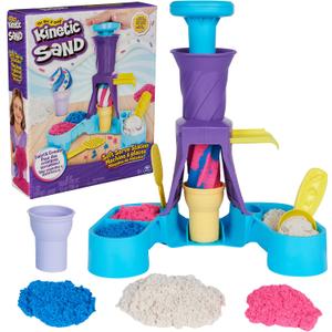 Kinetic Sand, Soft Serve Station with 14oz Play Sand (Blue, Pink & White), 2 Ice Cream Cones & 2 Tools, Sensory Toys for Kids Ages 5 and up