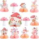SUNBEAUTY 12 PCS Fairy First Birthday Decorations - Mushroom Honeycomb Centerpieces for Tables - Birthday Party Decor