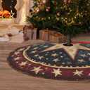 Farmhouse July 4th American Flag Patriotic Star Wooden Christmas Tree Skirt 36 Inch Mat Funny Party Holiday Festive Decor Supplies for Home Occasion Ornament Decorations