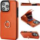 Folosu Compatible with iPhone 16 Pro Max Case Wallet with Card Holder, 360Rotation Finger Ring Holder Kickstand, RFID Blocking Leather Protective Double Buttons Shockproof Cover 6.9 Inch Brown