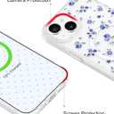 Jusy Magnetic Cute Flower Case for iPhone 15 Plus, Cute Aesthetic White Floral Pattern Phone Case Compatible with Magsafe, Soft TPU Protective Phone Cover for Women Girls - Blue Flower