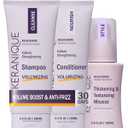Keranique VOLUME BOOST & STYLE TRAVEL KIT - Anti-Frizz Heat Protection System for Women with Thinning Hair - Includes Keratin Shampoo, Conditioner, and Thickening Mousse, Enhances Volume and Texture