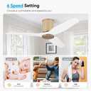 LEDLUX 48" Ceiling Fan No Light - Low Profile Flush Mount Ceiling Fan, 6-Speed Remote Control, Solid Wood, Quiet Reversible DC Motor, White/Gold Finish, for Bedroom, Living Room, Porch