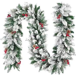MOTUZP 6ft Snowy Artificial Christmas Cedar Garland, Green Snow Flocked Christmas Garland, Winter Frosted Holiday Pine Garland with Pine for Xmas Tree Stairs Fireplace Mantle Holiday