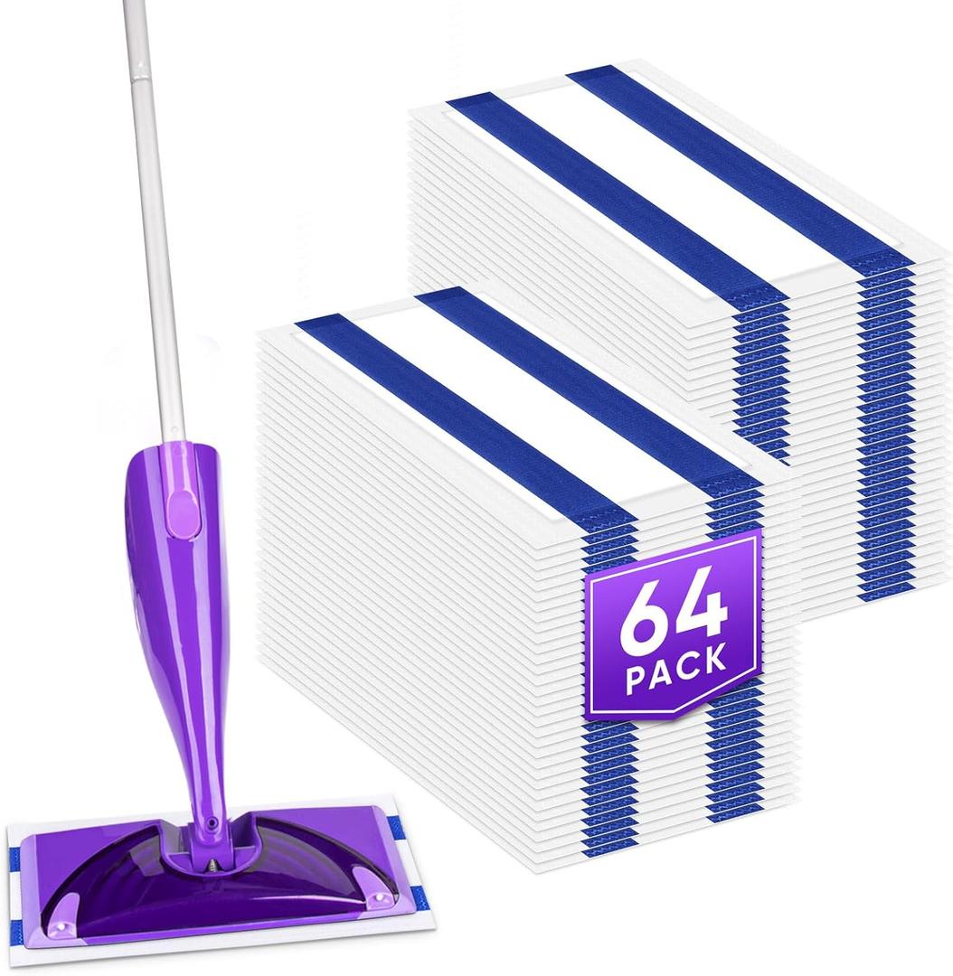 GLIMGLINT Mop Pad Refills Compatible with Swiffer Wet Jet, 4-Layer Thickened & Super Absorbent, WetJet Pads Refills, Cleaning Pads, Disposable Dry Floor Mop Pads, 64 Count