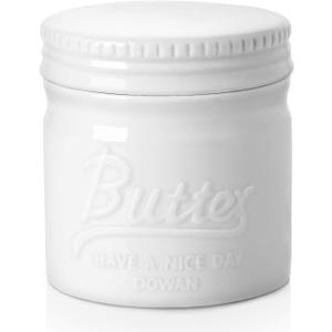 DOWAN Butter Crock, French Butter Dish for Spreadable Soft Butter, Ceramic Butter Keeper With Lid for Countertop, Butter Dish With Waterline, Housewarming Gift, Kitchen and Home Decor, Soft White