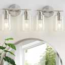 Bathroom Light Fixtures, 2-Light Brushed Nickel Vanity Lights for Bathroom, Modern Bathroom Lighting Fixtures Over Mirror with Clear Glass Shade, Wall Sconce Lighting for Hallway - 2Pack