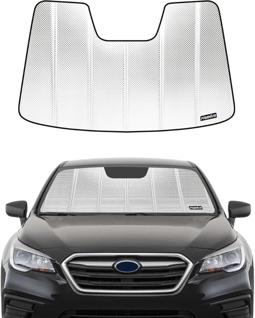 Windshield Sun Shade for Subaru Legacy/Outback 2015-2019 with Eyesight Driver Assist. Reflective Aluminum Film Front Window Sunshade - BLAZBLOCK (Classic Shiny Silver)