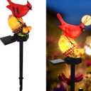 Cardinal Decor Solar Garden Decor Waterproof Red Bird Figurine Solar Stake Lights for Outside Yard, Patio, Lawn, Porch, Cemetery, Grave (Nut)