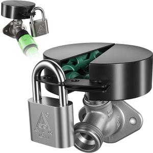 Water Faucet Lock, Outdoor Faucet Lock, Metal Material with Padlock Kit, Prevents Water Theft and Saves Water, Easy to Install, for Outdoor Garden Yard Faucets (Black)