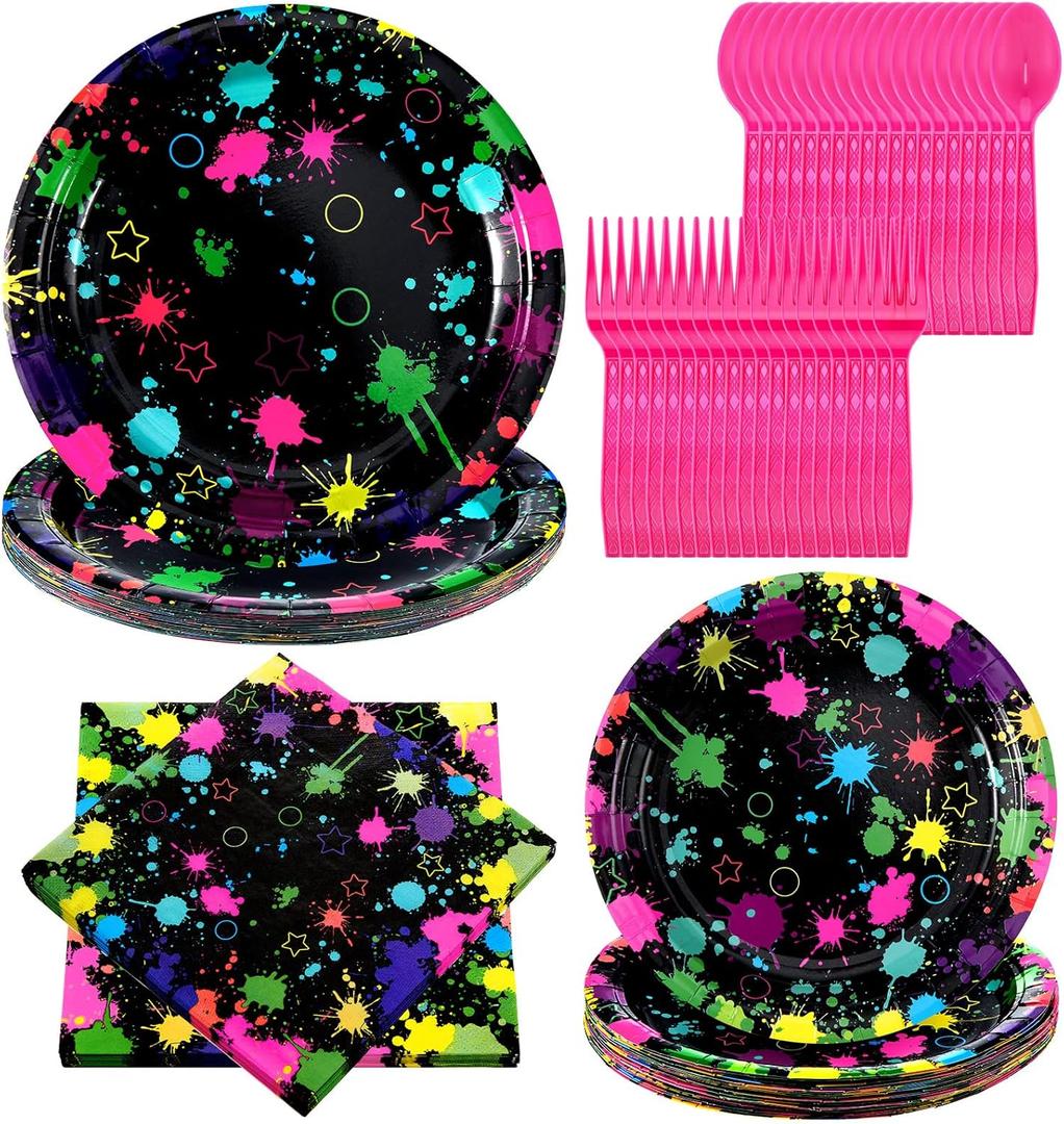 100 Pcs Neon Party Supplies for 20 Guests, Glow in The Dark Plates and Napkins Set, Neon Parties Decorations, 80s 90s Party Supplies for Birthday Baby Shower