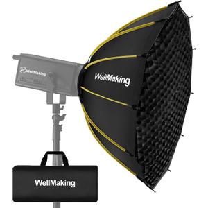 WELLMAKING 33.4inch/85cm Parabolic 16K Softbox Quick Set up and Folding, with Diffusers/Honeycomb Grid/Bag,Compatible with Bowens Mount Light for Portrait or Product Photography Studio Flash Monolight