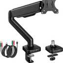 monTEK Heavy Duty Single Monitor Arm with USB/Audio Ports for 17-32” Screens, Premium Mechanical Spring Monitor Arm up to 19.8 lbs, Full Motion Monitor Desk Mount, VESA 75/100 mm, Clamp/Grommet