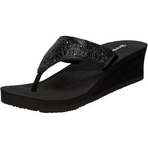Ampeo Women's Wedge Sandals Rhinestone Thong Platform Flip Flops (6, C.black)