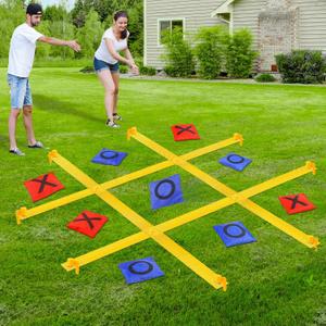 Giant Tic Tac Toe Outdoor Games for Kids Adults Family, Portable Tic Tac Toe Bean Bag Toss with 10pcs Bean Bag, Large Outdoor Lawn Backyard Games Carnival Field Day Game (Yellow)