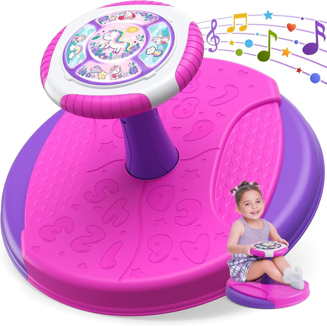 HYES Unicorn Sit and Spin Toys for Toddlers 1-3 Girls, 360 Toddler Spinning Seat with LED Lights and Music, Sensory Toys Birthday for Kids 3-5