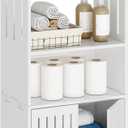Bathroom Storage Cabinet, 4-Tier Small White Floor Cabinet Freestanding Organizer with Door for Living Room Hallway Small Space