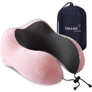 TALLGO Travel Pillow, Best Memory Foam Neck Pillow Head Support Soft Pillow for Sleeping Rest, Airplane Car & Home Use (Pink)